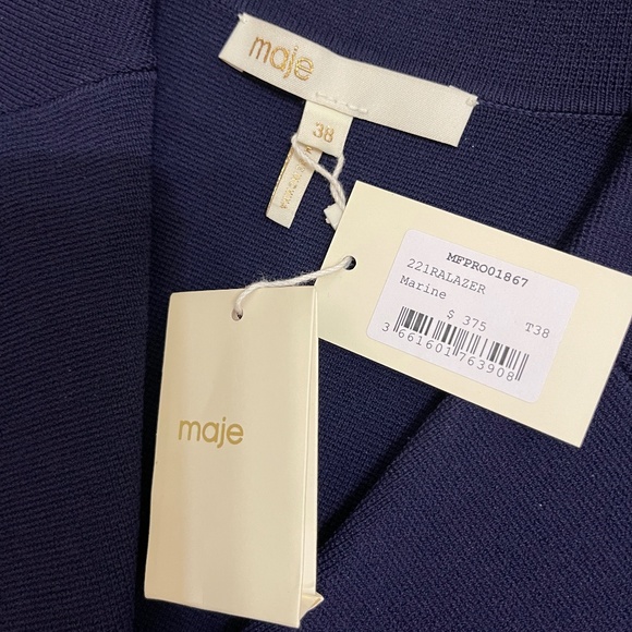 Maje Ralazer Navy Blue Stretch Knit Blazer Dress New With Tags size 38 EU - Picture 9 of 14